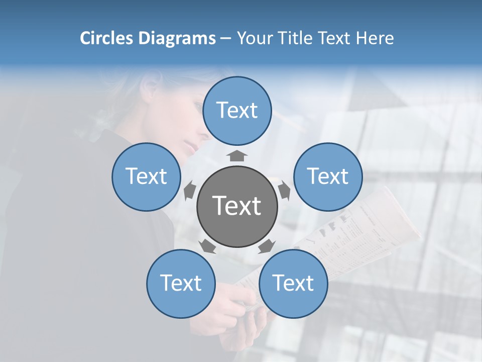 A Woman Reading A Piece Of Paper In Front Of A Building PowerPoint Template