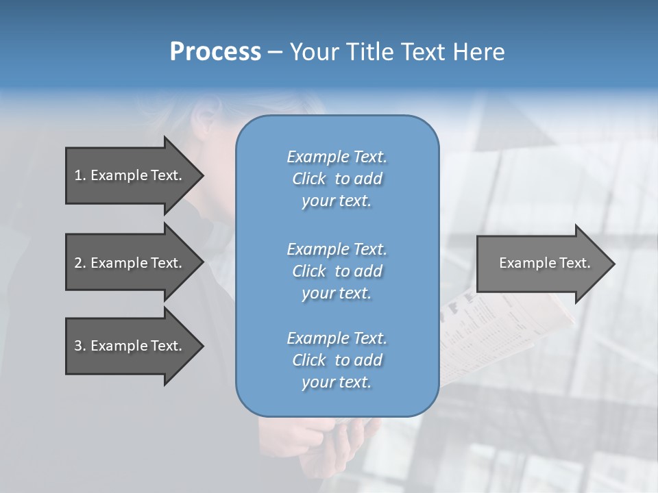 A Woman Reading A Piece Of Paper In Front Of A Building PowerPoint Template