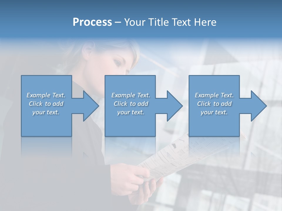 A Woman Reading A Piece Of Paper In Front Of A Building PowerPoint Template