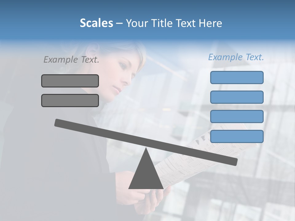 A Woman Reading A Piece Of Paper In Front Of A Building PowerPoint Template