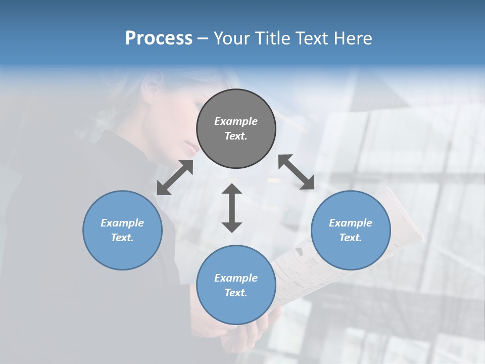 A Woman Reading A Piece Of Paper In Front Of A Building PowerPoint Template