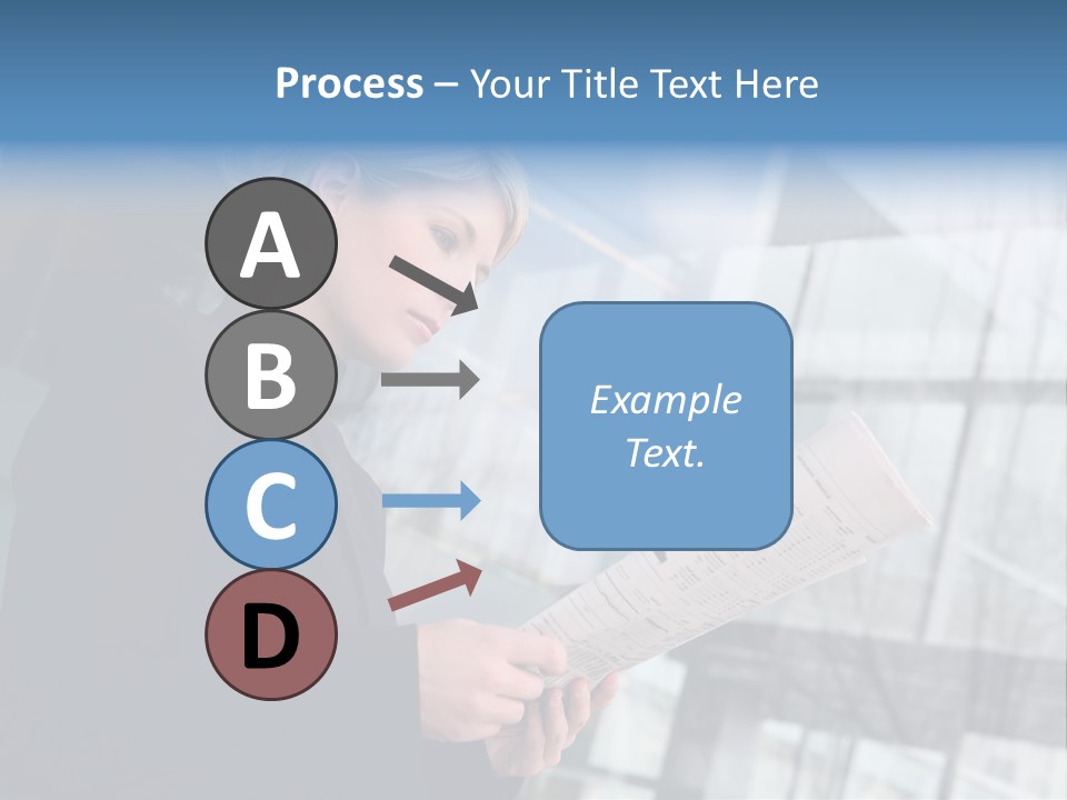 A Woman Reading A Piece Of Paper In Front Of A Building PowerPoint Template