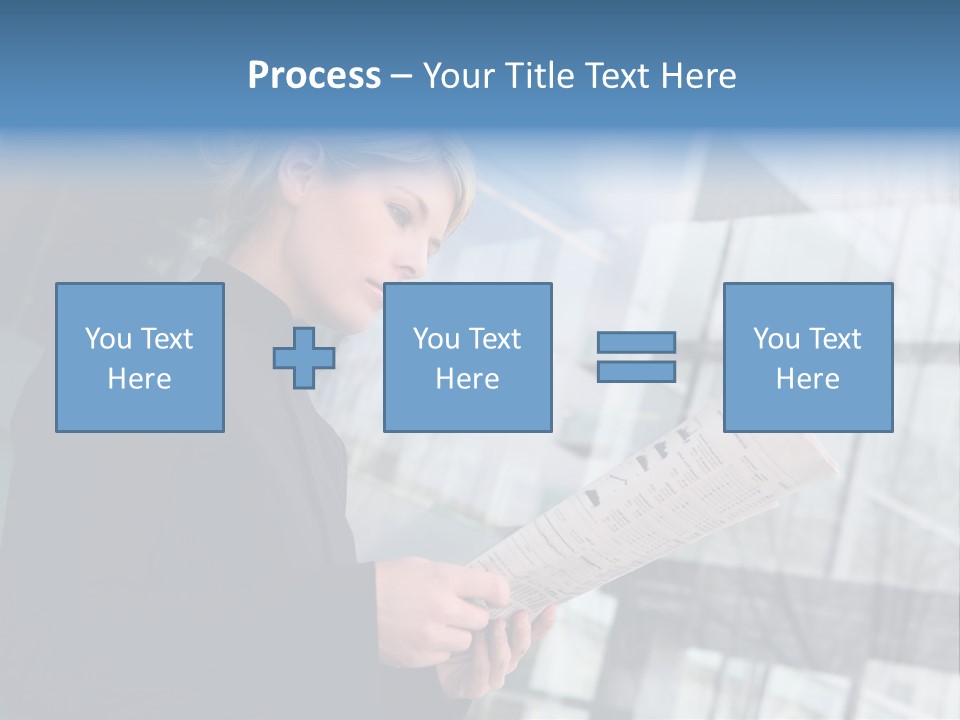 A Woman Reading A Piece Of Paper In Front Of A Building PowerPoint Template