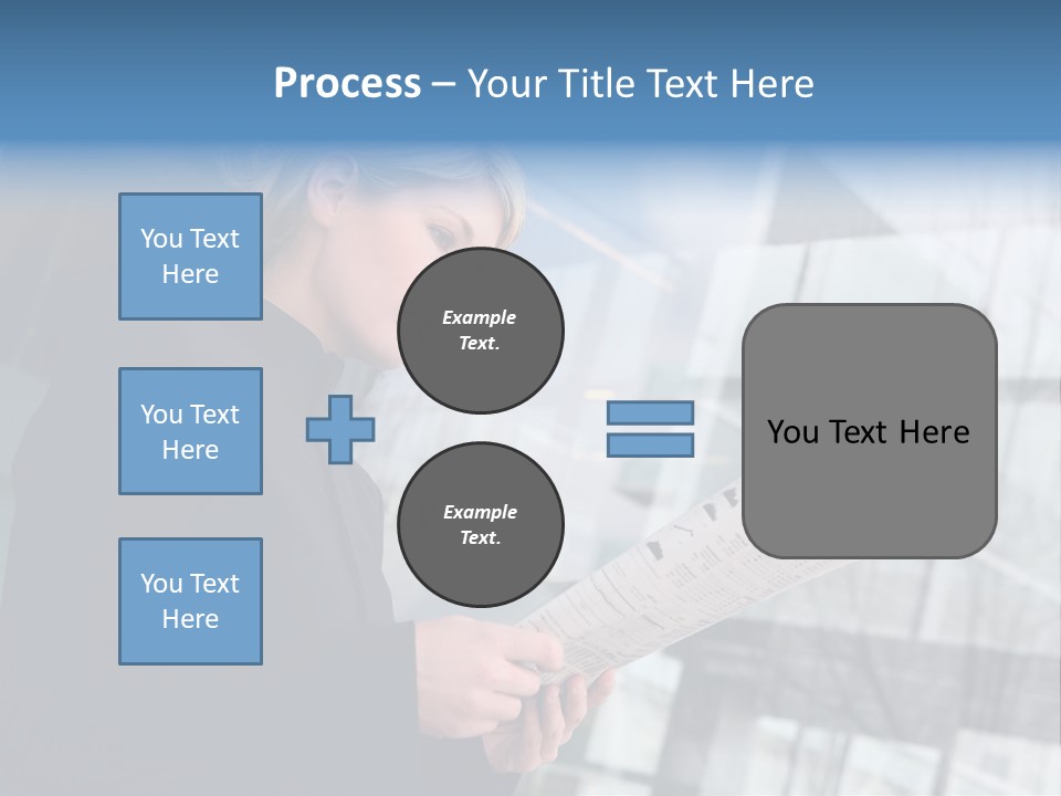 A Woman Reading A Piece Of Paper In Front Of A Building PowerPoint Template