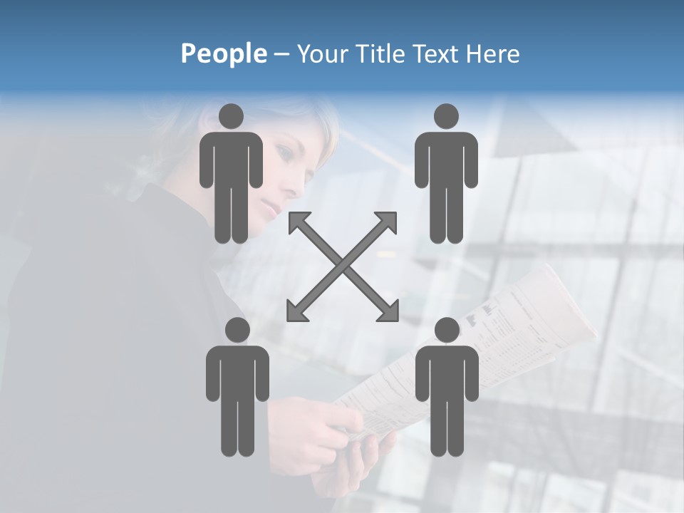 A Woman Reading A Piece Of Paper In Front Of A Building PowerPoint Template