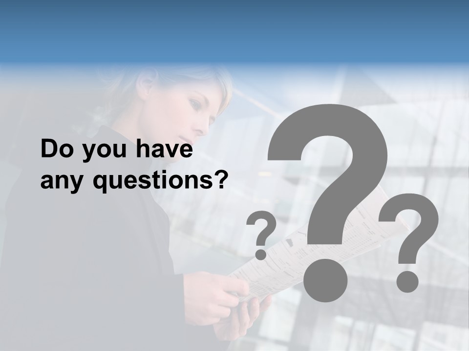 A Woman Reading A Piece Of Paper In Front Of A Building PowerPoint Template