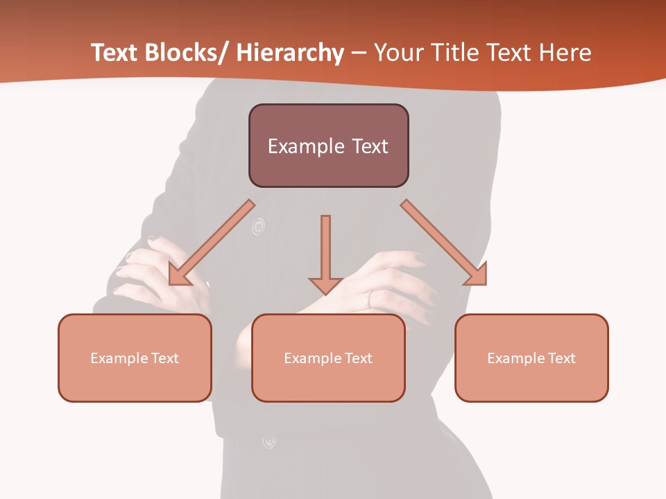 A Woman In A Business Suit Standing With Her Arms Crossed PowerPoint Template