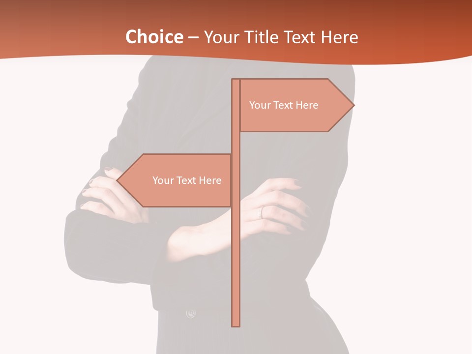 A Woman In A Business Suit Standing With Her Arms Crossed PowerPoint Template