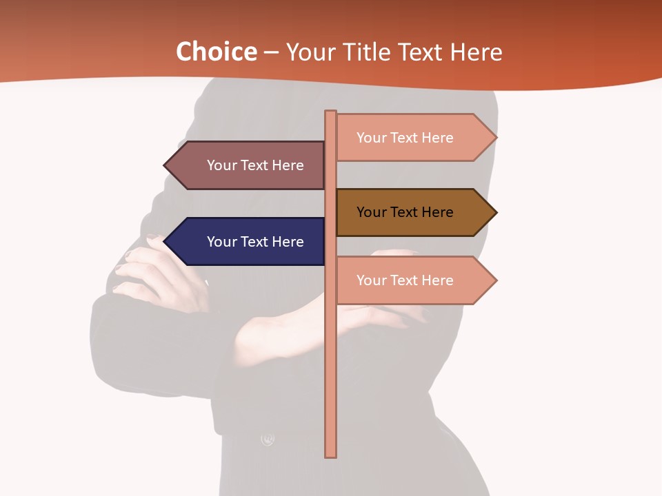 A Woman In A Business Suit Standing With Her Arms Crossed PowerPoint Template