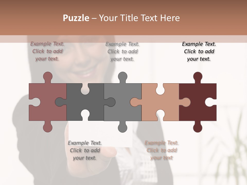 A Woman Holding A Business Card In Her Hand PowerPoint Template