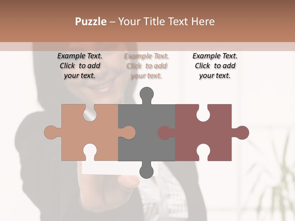 A Woman Holding A Business Card In Her Hand PowerPoint Template