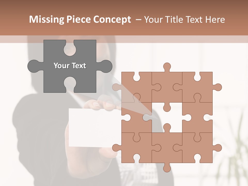 A Woman Holding A Business Card In Her Hand PowerPoint Template