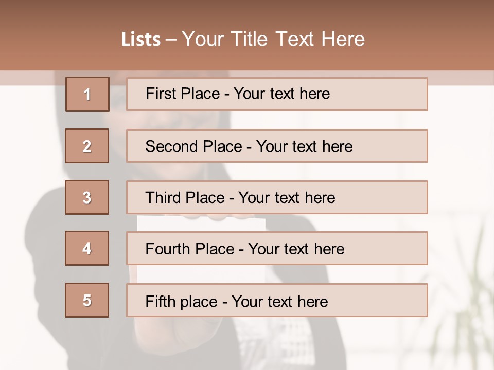 A Woman Holding A Business Card In Her Hand PowerPoint Template