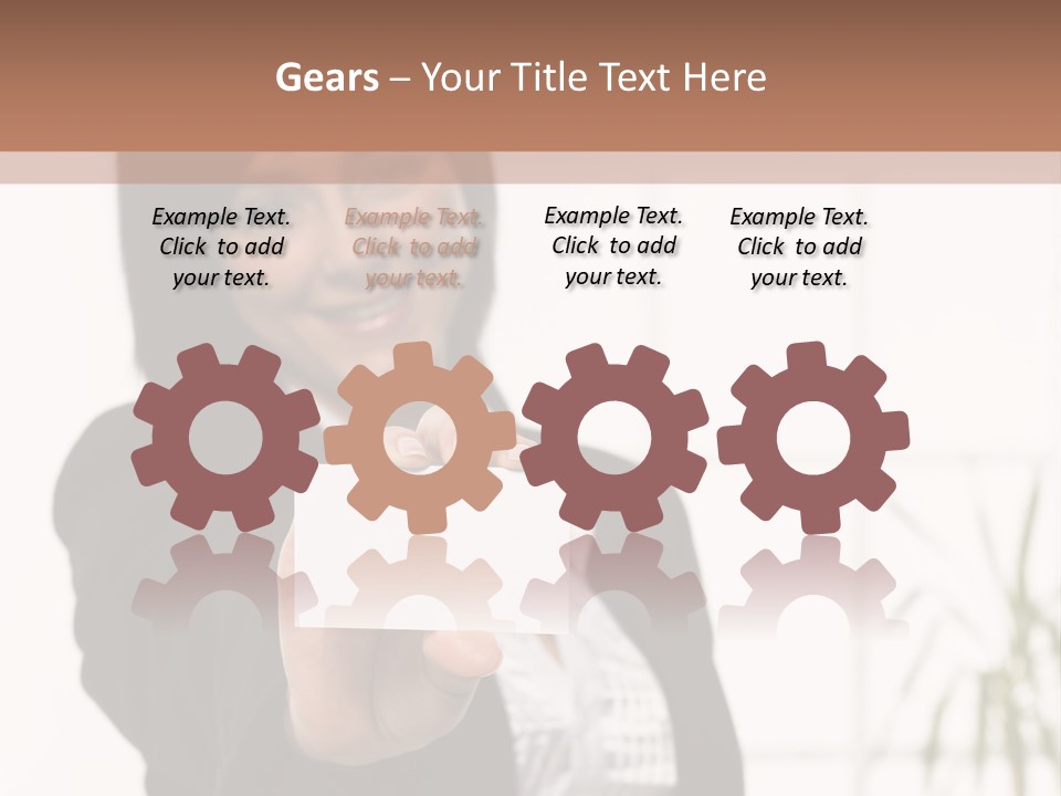 A Woman Holding A Business Card In Her Hand PowerPoint Template