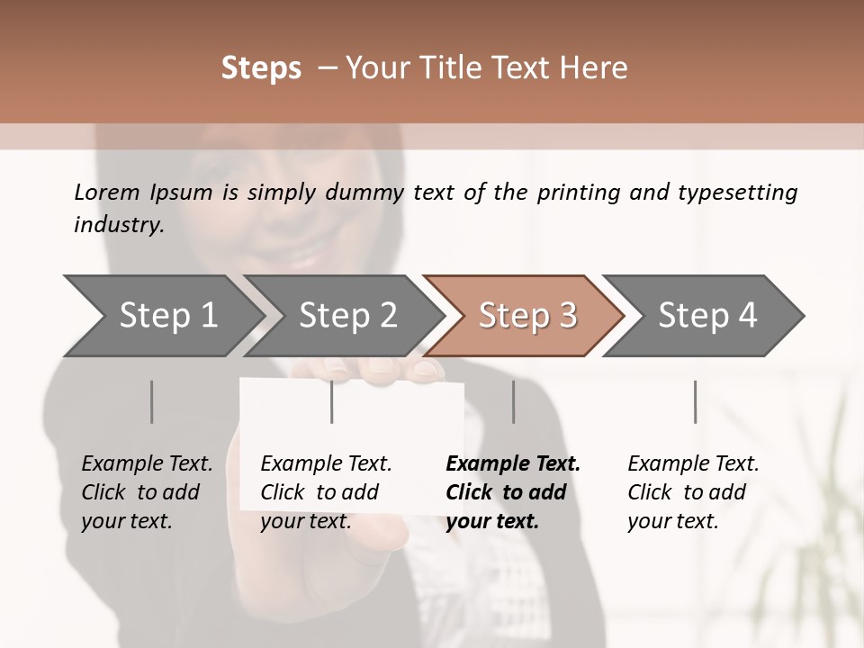 A Woman Holding A Business Card In Her Hand PowerPoint Template