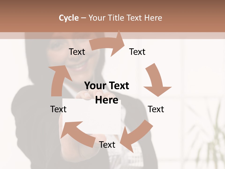 A Woman Holding A Business Card In Her Hand PowerPoint Template