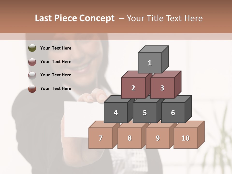 A Woman Holding A Business Card In Her Hand PowerPoint Template