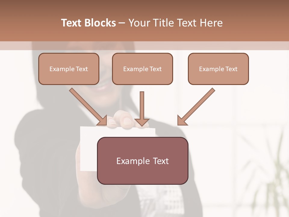 A Woman Holding A Business Card In Her Hand PowerPoint Template