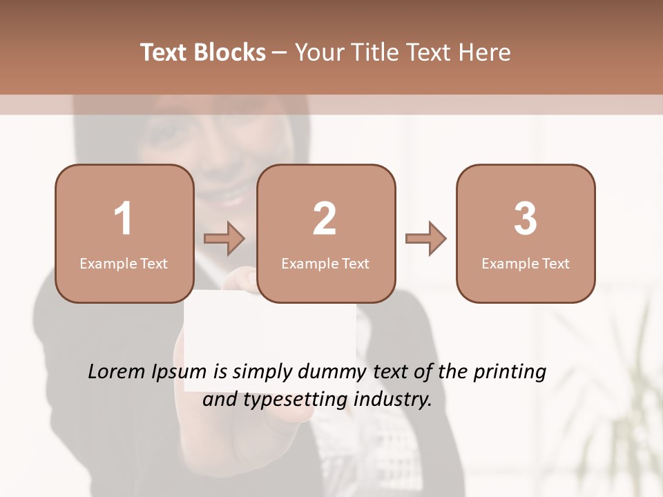 A Woman Holding A Business Card In Her Hand PowerPoint Template