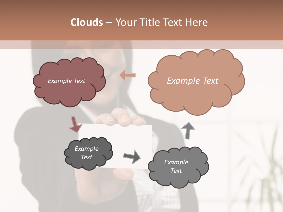 A Woman Holding A Business Card In Her Hand PowerPoint Template