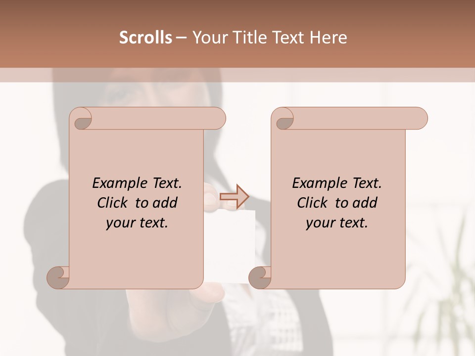 A Woman Holding A Business Card In Her Hand PowerPoint Template