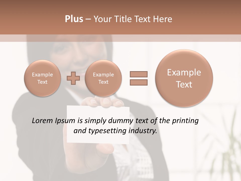 A Woman Holding A Business Card In Her Hand PowerPoint Template