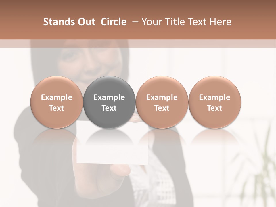 A Woman Holding A Business Card In Her Hand PowerPoint Template
