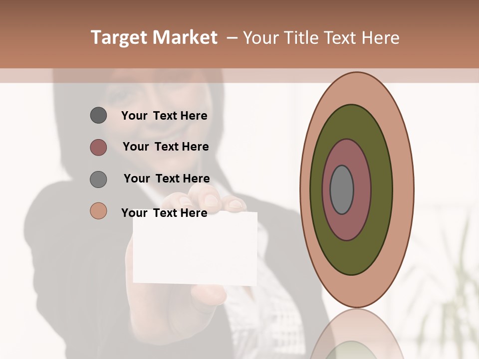 A Woman Holding A Business Card In Her Hand PowerPoint Template