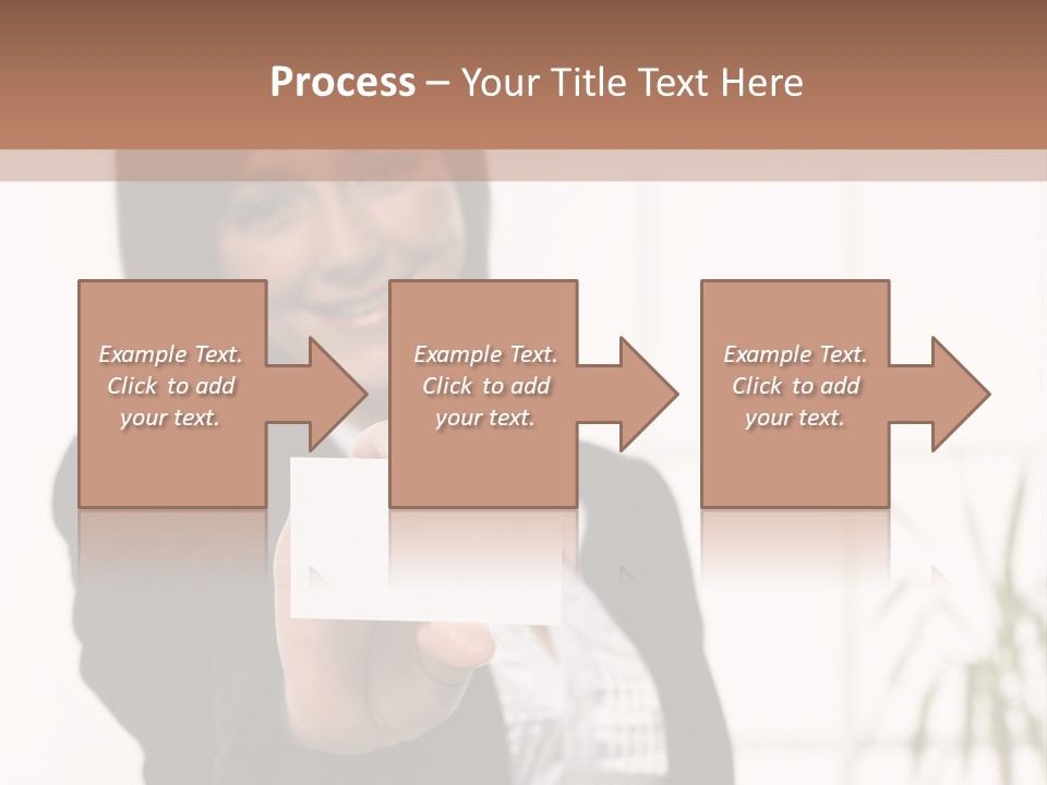 A Woman Holding A Business Card In Her Hand PowerPoint Template