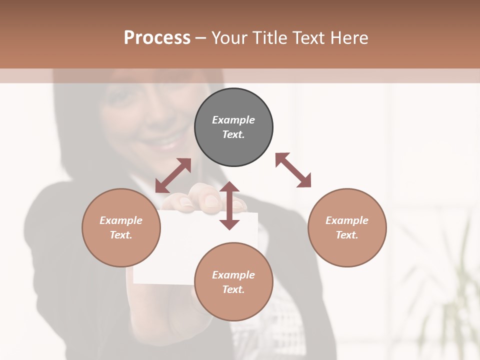 A Woman Holding A Business Card In Her Hand PowerPoint Template