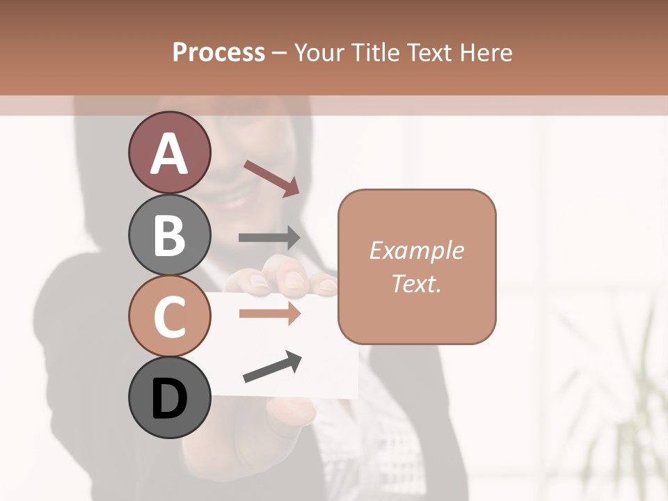 A Woman Holding A Business Card In Her Hand PowerPoint Template