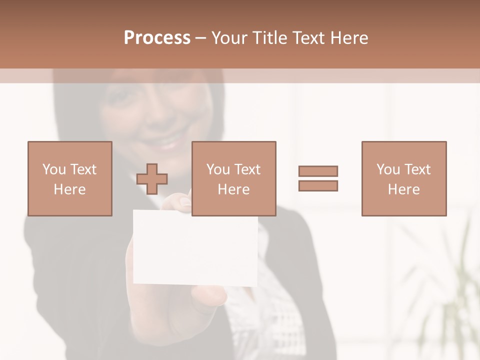 A Woman Holding A Business Card In Her Hand PowerPoint Template