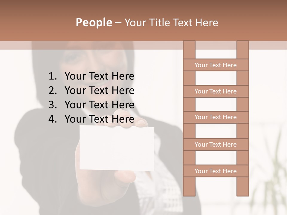 A Woman Holding A Business Card In Her Hand PowerPoint Template