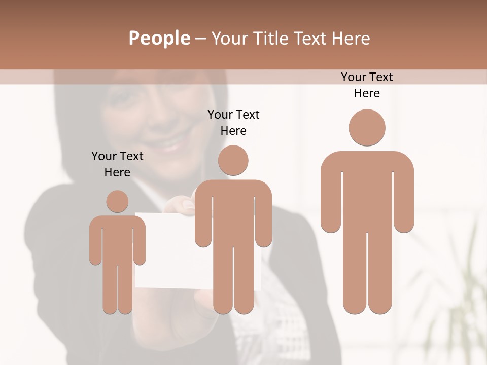 A Woman Holding A Business Card In Her Hand PowerPoint Template