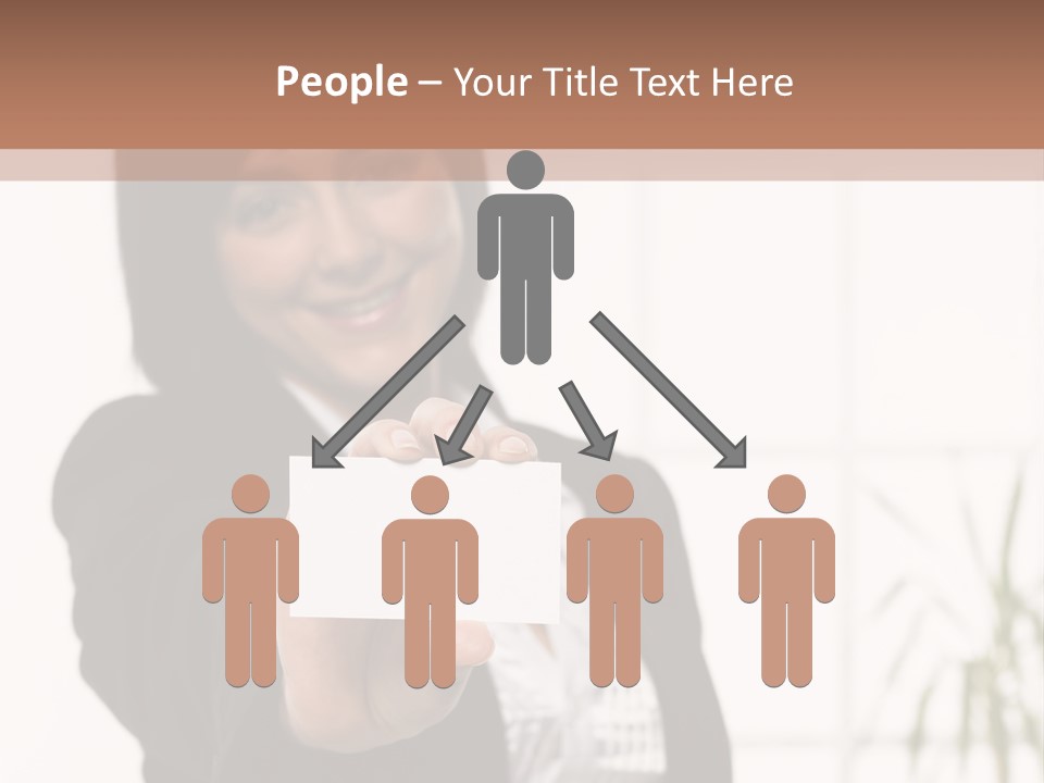 A Woman Holding A Business Card In Her Hand PowerPoint Template