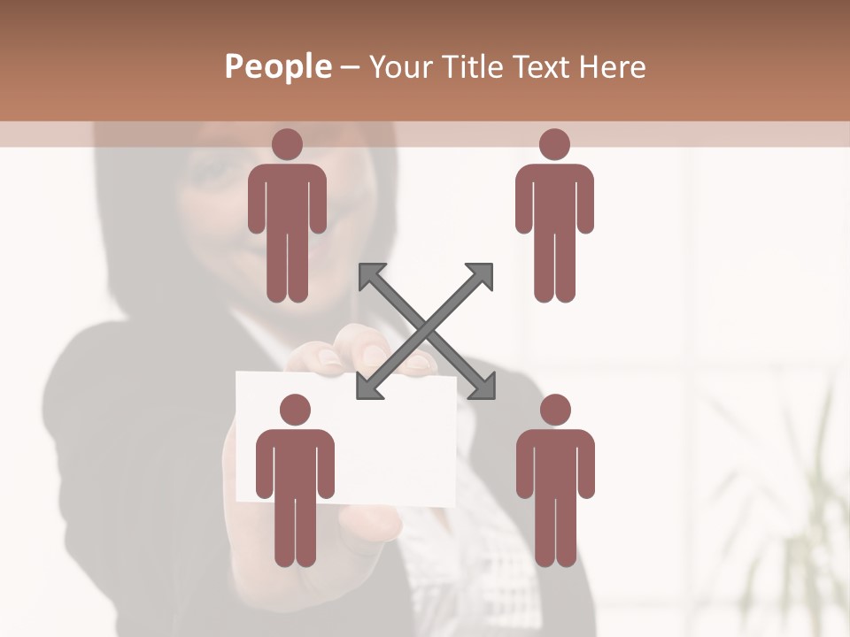 A Woman Holding A Business Card In Her Hand PowerPoint Template
