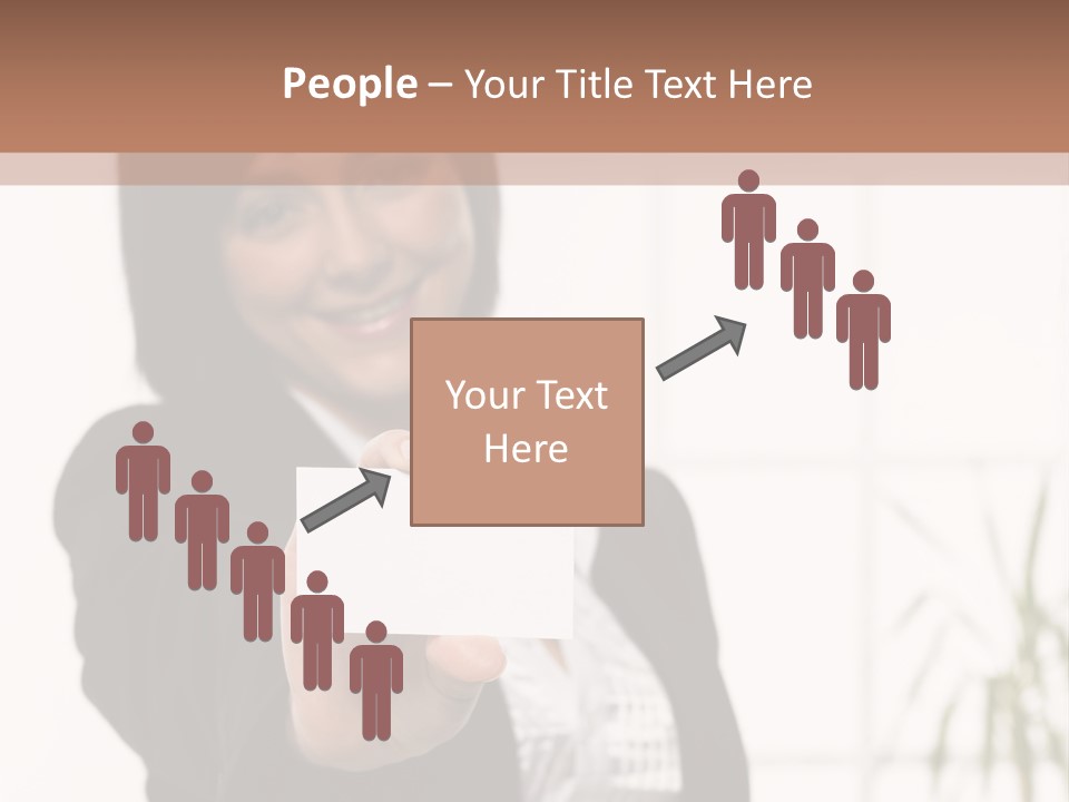 A Woman Holding A Business Card In Her Hand PowerPoint Template