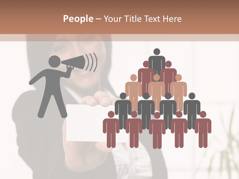 A Woman Holding A Business Card In Her Hand PowerPoint Template