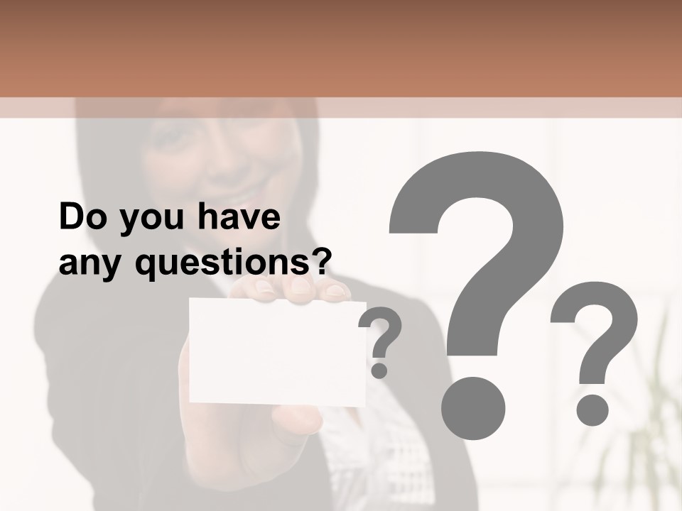 A Woman Holding A Business Card In Her Hand PowerPoint Template