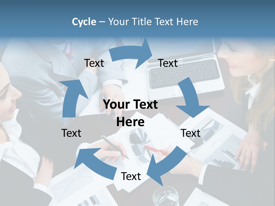 A Group Of People Sitting Around A Wooden Table PowerPoint Template