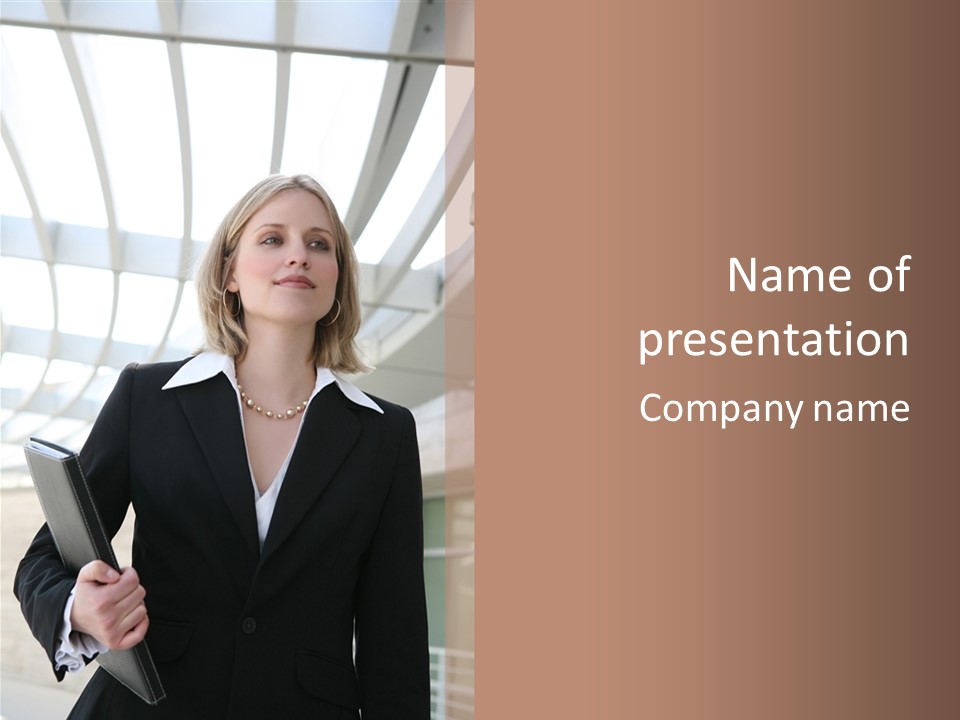 A Woman In A Business Suit Holding A Folder PowerPoint Template