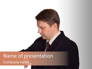 A Man In A Suit Is Holding His Hand Out PowerPoint Template