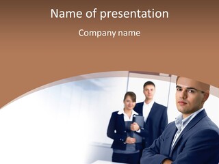 A Man In A Business Suit Standing In Front Of A Group Of People PowerPoint Template