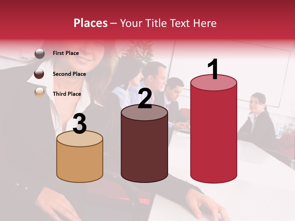 A Woman Sitting At A Table In Front Of A Group Of People PowerPoint Template