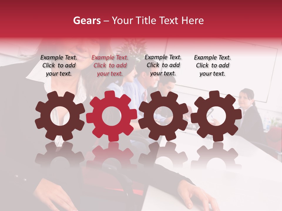 A Woman Sitting At A Table In Front Of A Group Of People PowerPoint Template