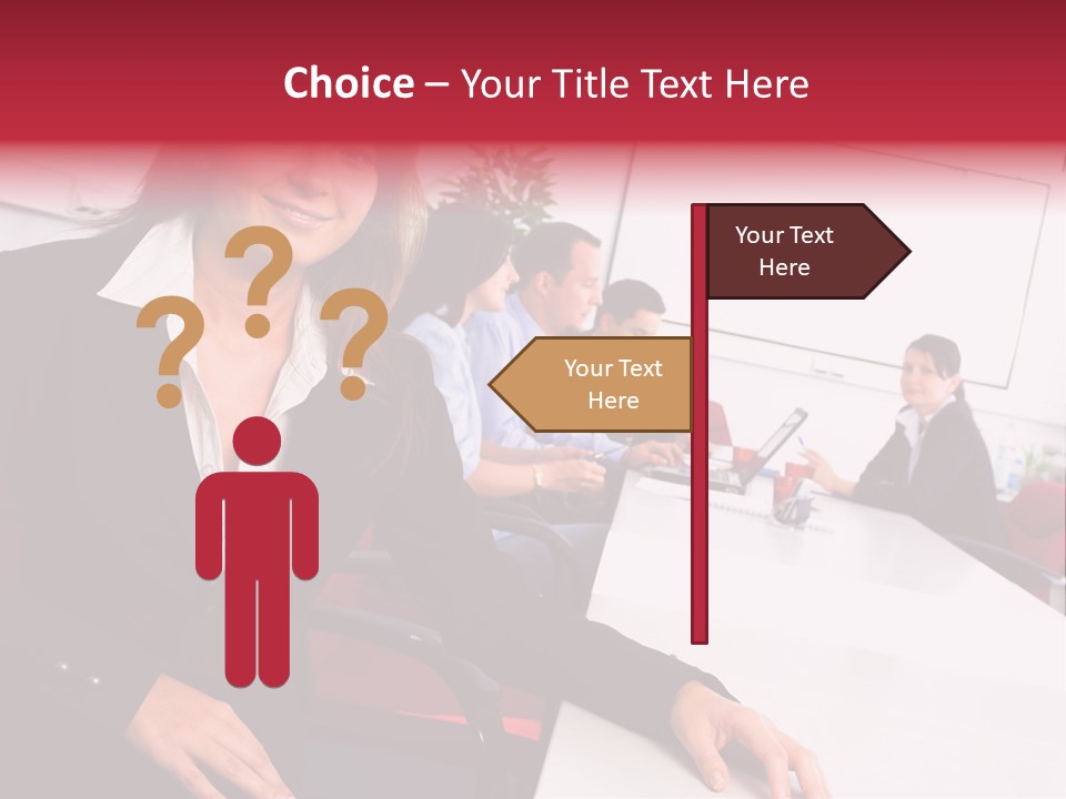 A Woman Sitting At A Table In Front Of A Group Of People PowerPoint Template