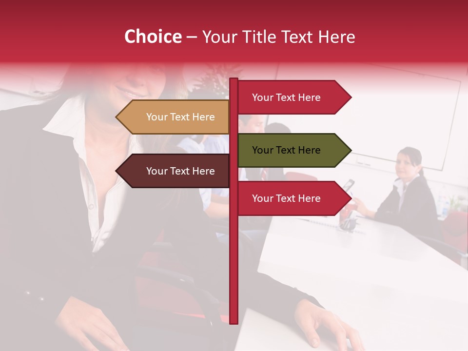 A Woman Sitting At A Table In Front Of A Group Of People PowerPoint Template
