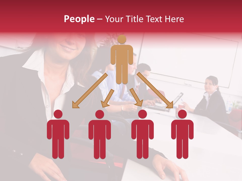 A Woman Sitting At A Table In Front Of A Group Of People PowerPoint Template