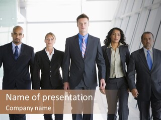 A Group Of Business People Standing In A Line PowerPoint Template