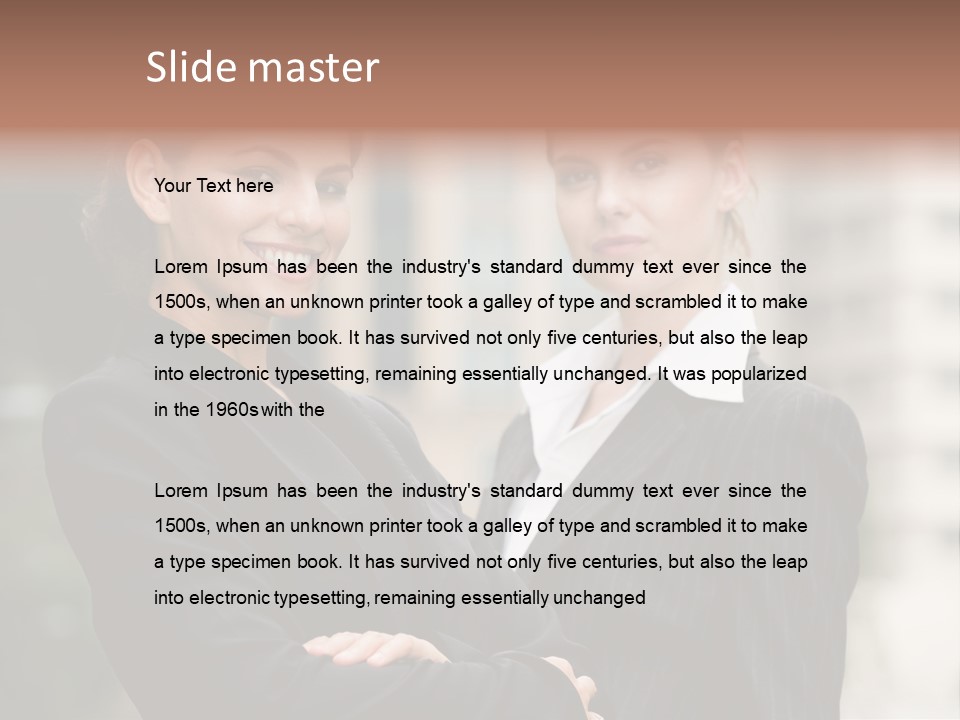 Two Women In Business Suits Standing Next To Each Other PowerPoint Template